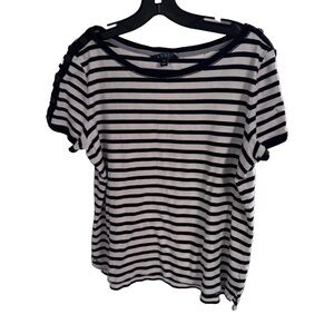 Lauren Ralph Lauren Women's Size XXL Black & White Striped Top Button Shoulders